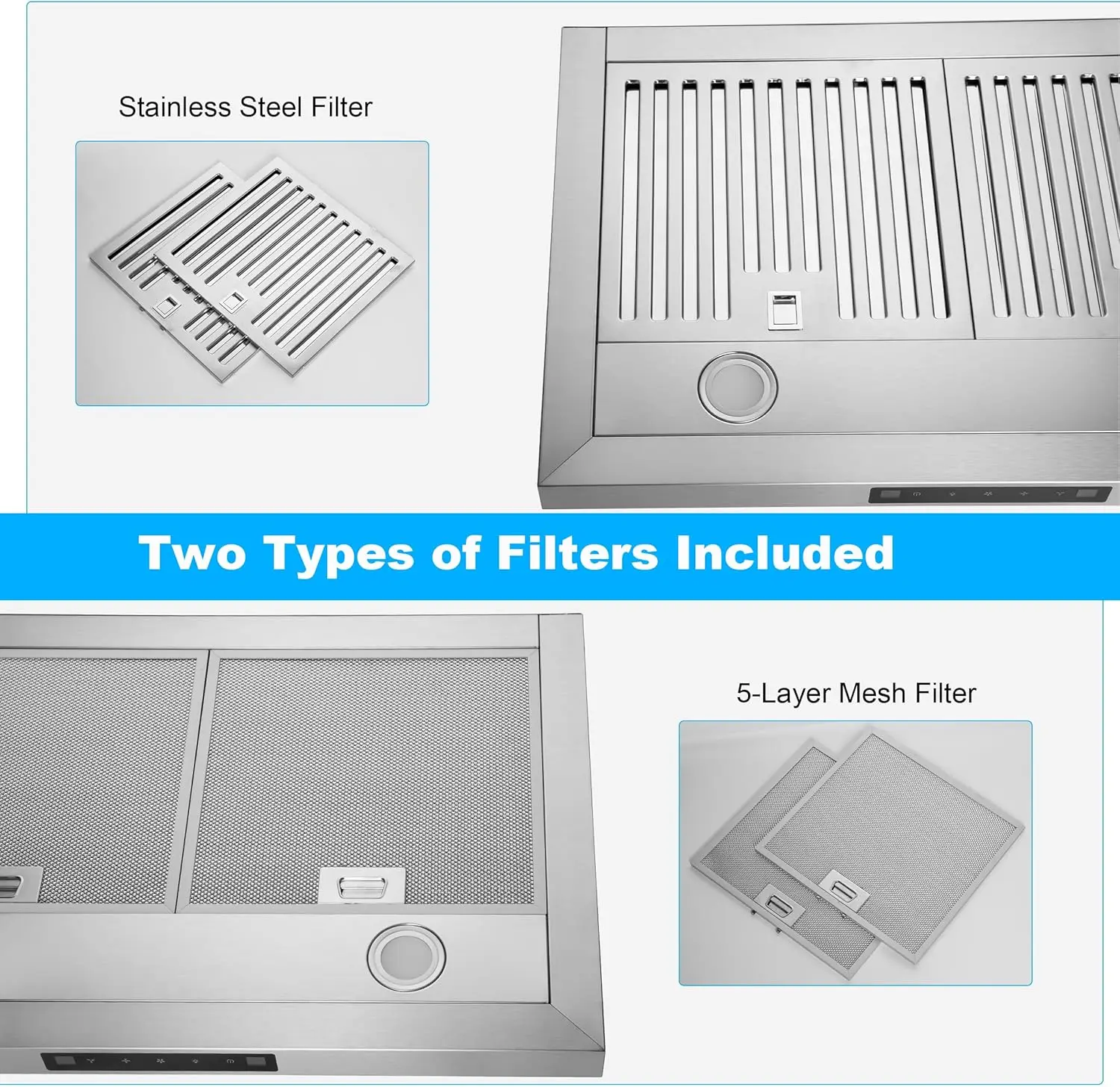 เครื่องดูดควันใต้ตู้ขนาด 30 นิ้วพร้อม 600CFM เครื่องดูดควันช่องระบายอากาศในครัวสําหรับช่องระบายอากาศแบบปรับได้