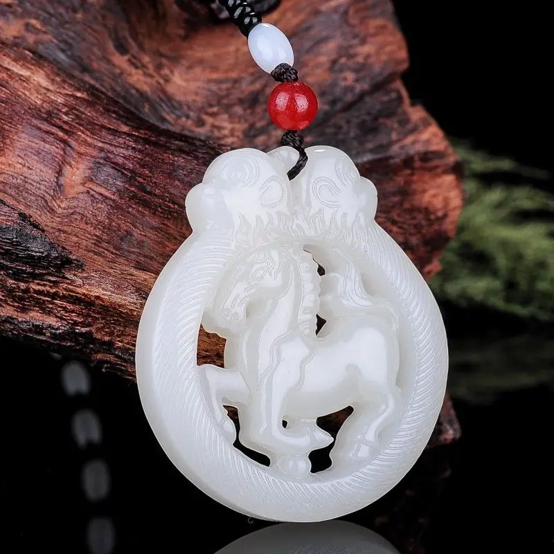 Hollow Jade Horse Pendant White Yellow Green Three-Color Jade Chinese Zodiac Horse Monkey Jade Pendant Men and Women Hangings