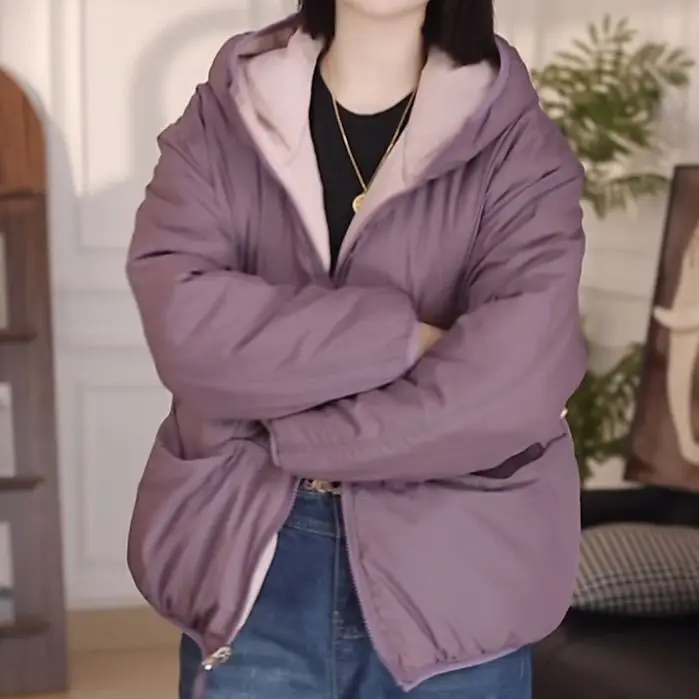 

Double-Sided Wear Cotton-padded Coat Women's Parkas 2026 Winter New Loose Jacket Female Fashion Casual Outwear Hooded Overwear