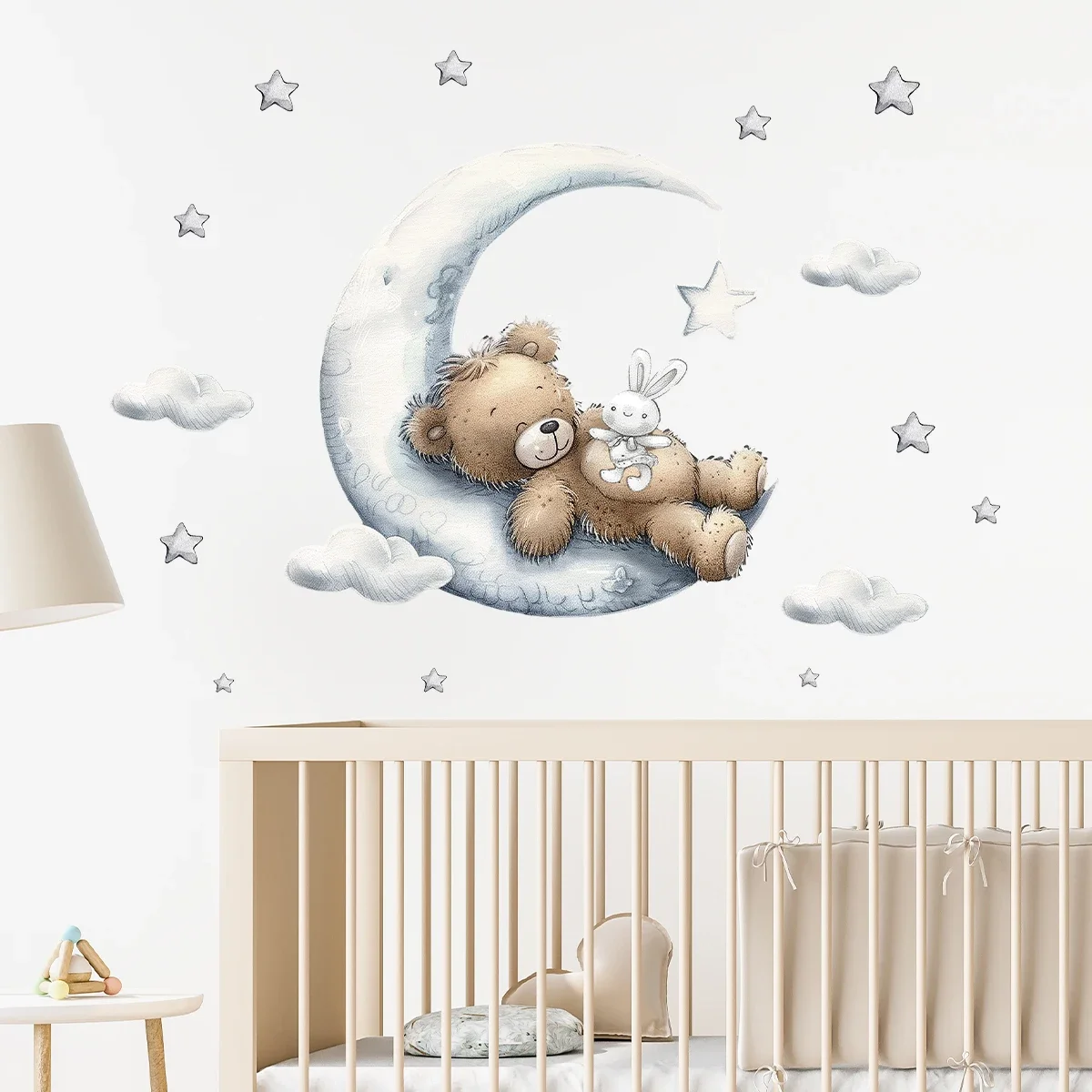 1Pc Cartoon Star Moon Sleep Bear Wall Stickers for Kids Baby Room Decor Home Decoration Bedroom Living Room Wall Decals Art
