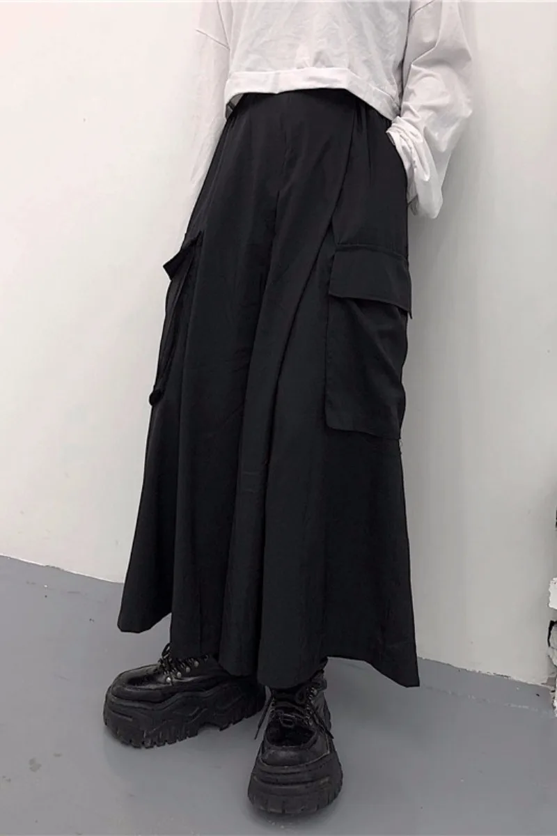 Männer Yamamoto Stil Lose Breite Bein Hosen Persönlichkeit Stylist Kleidung Hip Hop Hose Röcke City Boy Chic Unisex Dance Streetwear