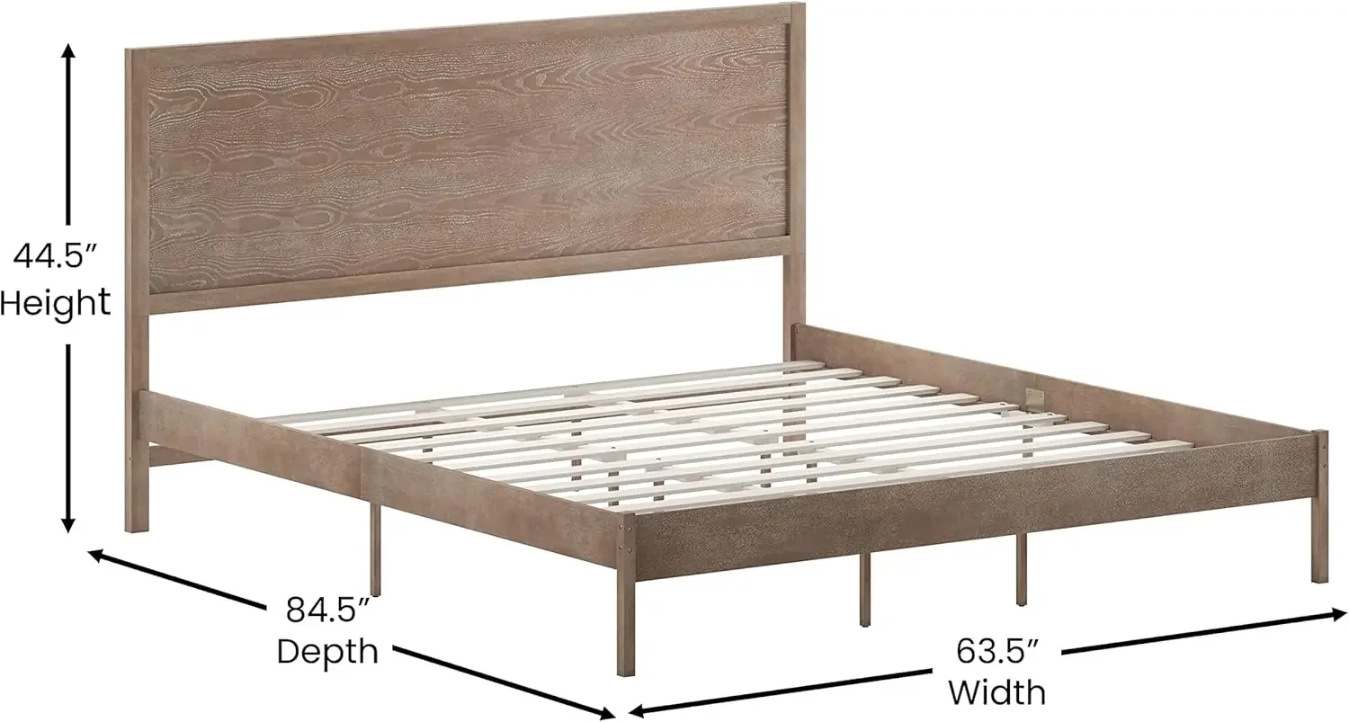 King Size Wooden Platform Bed - Light Brown Finish No Box Spring Required Assembles in  Minutes or Less Wipes Clean