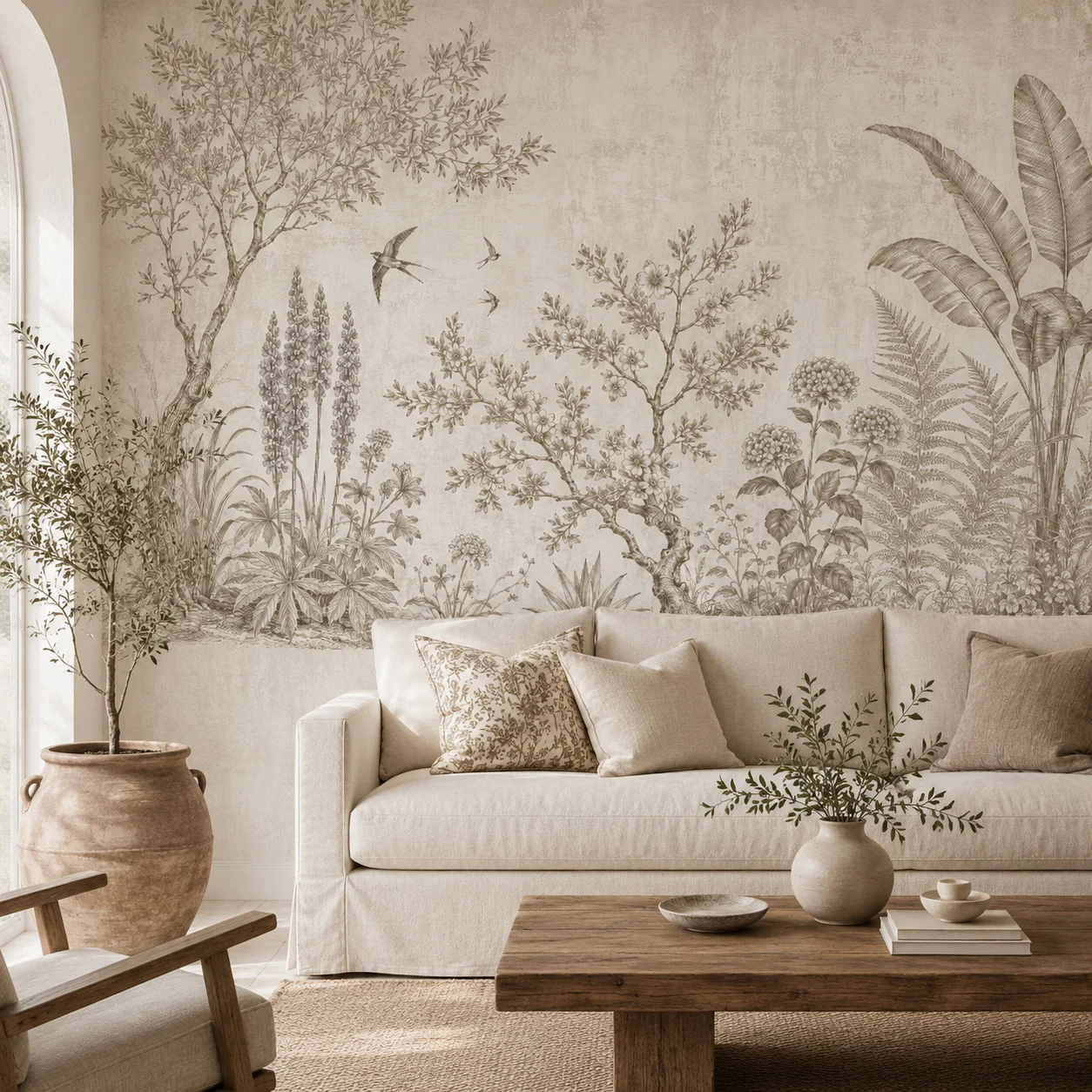 papel-tapiz-mural-botanico-vintage-decoracion-de-paisaje-con-Arboles-pajaros-y-plantas-en-beige-sepia-para-sala-de-estar-y-dormitorio-no-autoadhesivo