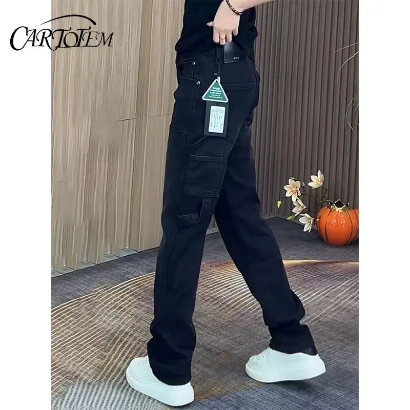 

Workwear Style Straight Leg Jeans Men's Summer Light Luxury Multi Pocket Casual Pants Versatile Elastic Wide Leg Pants