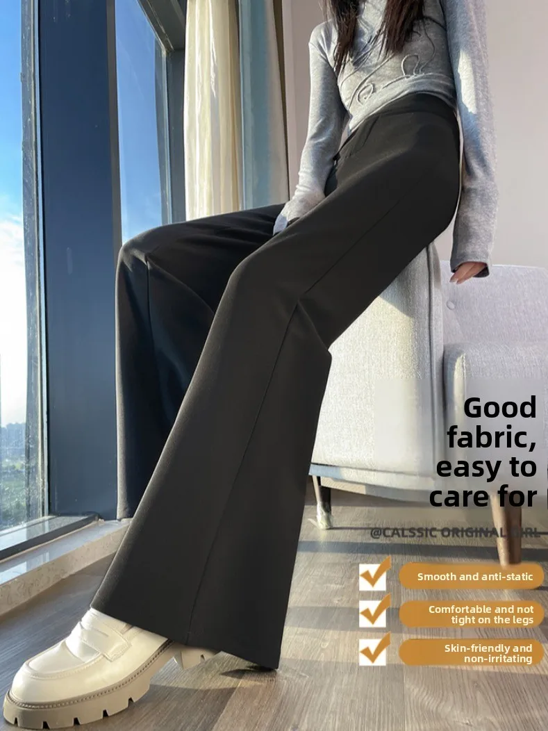 Calças Casuais de Cintura Alta para Mulheres Primavera 2026 Design de Fita Mágica Bla Bell Bot Calças Retas Coreanas