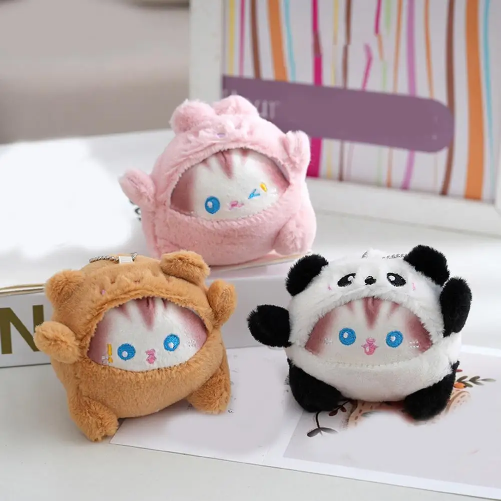 Cute Plush Cat Toy Evenly Filled Plush Doll Cute Plush Toy Keychain Pendant Backpack Ornament Panda Rabbit Bear Stuffed for Kids