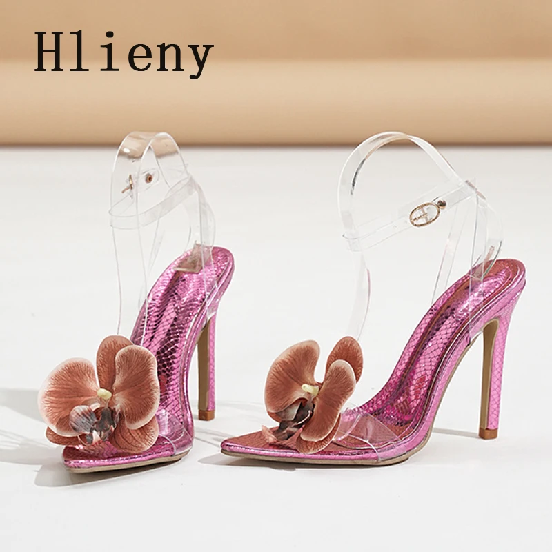 Hlieny-Sandalias puntiagudas con correa y hebilla para mujer, zapatos de tacón alto con diseño de flores, elegantes, para fiesta de boda