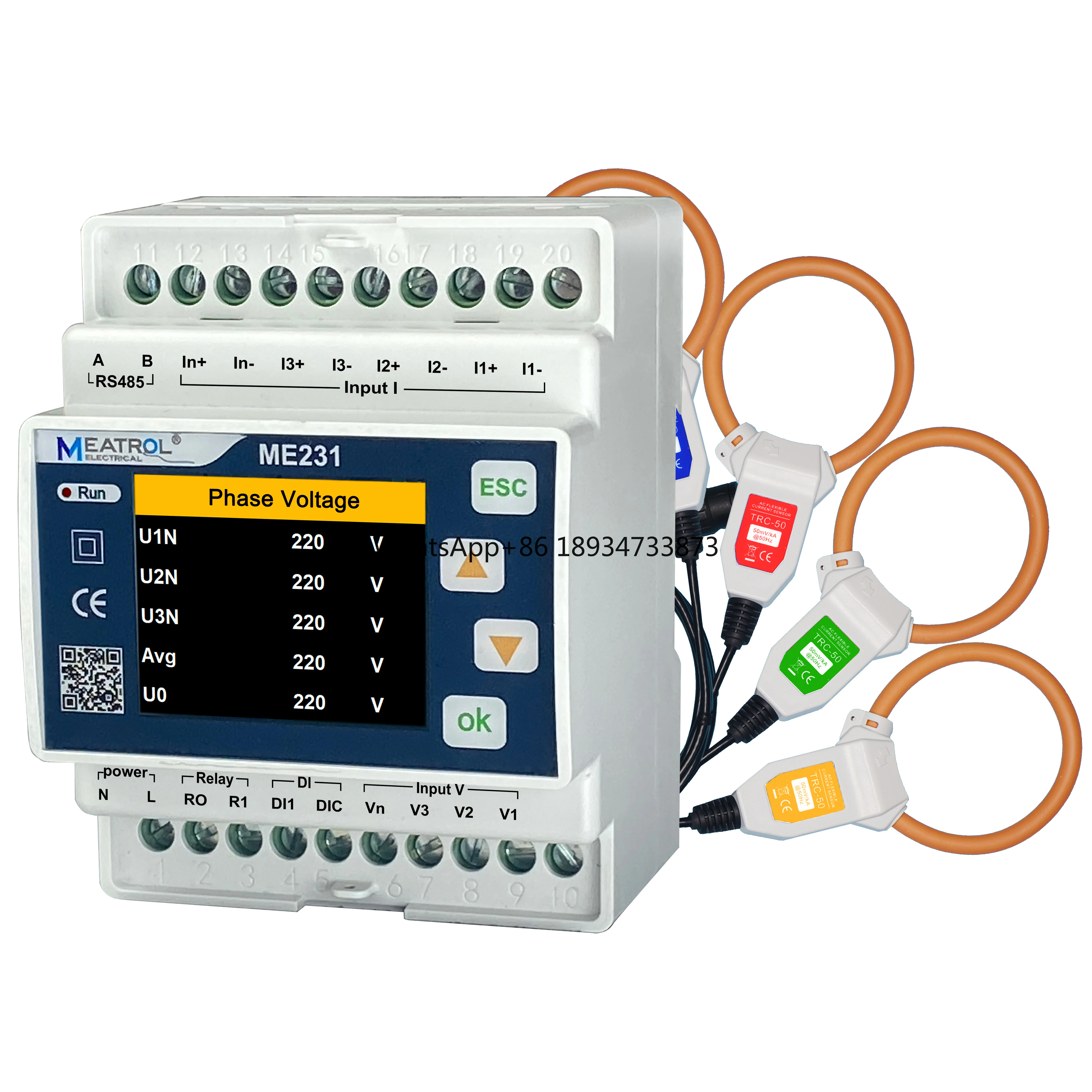 Solar PV system AC current ME231 Rogowski coil RS485  Din Rail Energy efficiency kwh Energy Meter