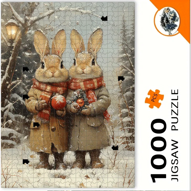 

500/1000 шт. Зимний пазл с кроликом и снежным лесом со светящимися огнями, ночная сцена - сложная крупномасштабная головоломка для рекламы