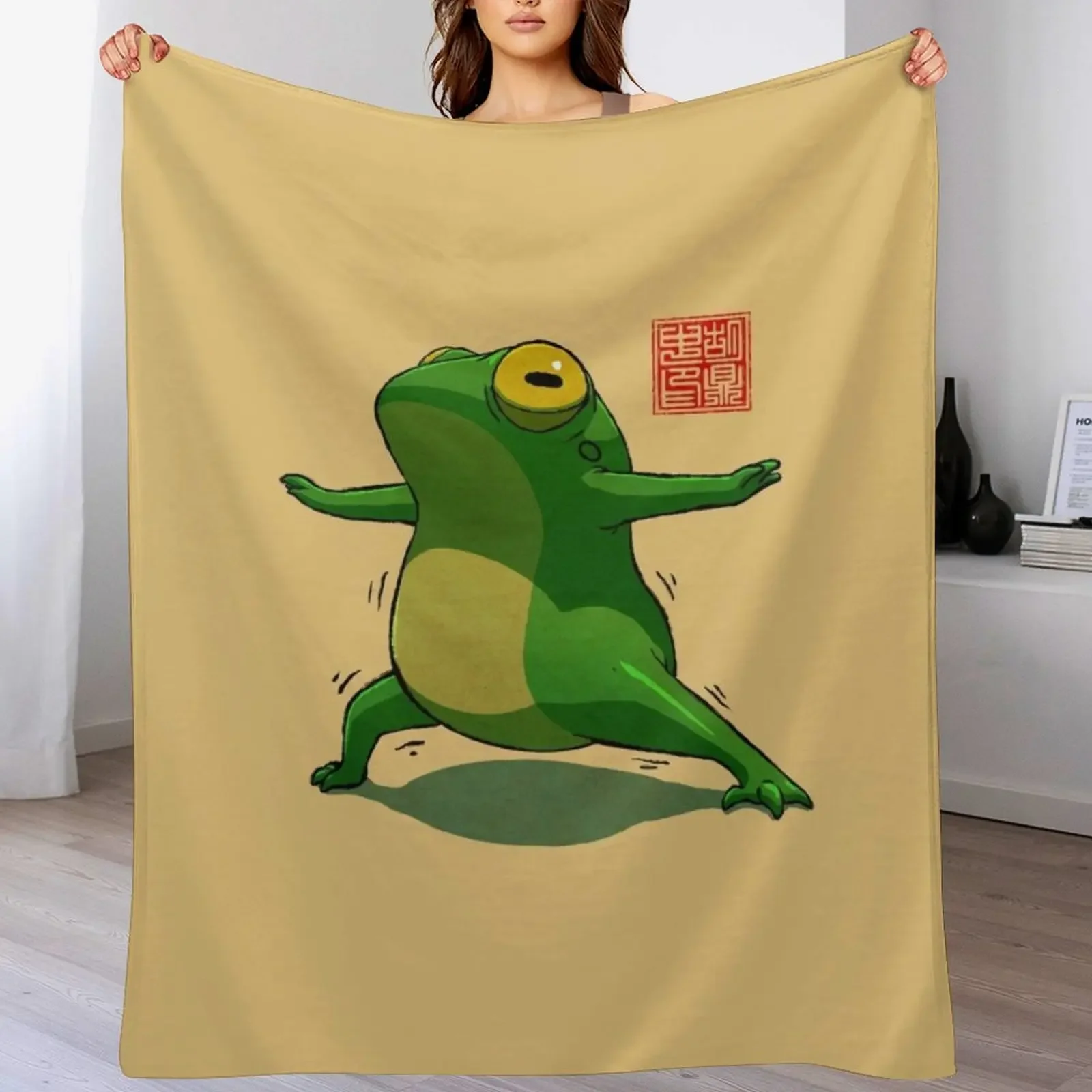 

Yoga Frog Warrior Two Pose Throw Blanket Fuzzy Plush Throw Blanket for Sofa Chair