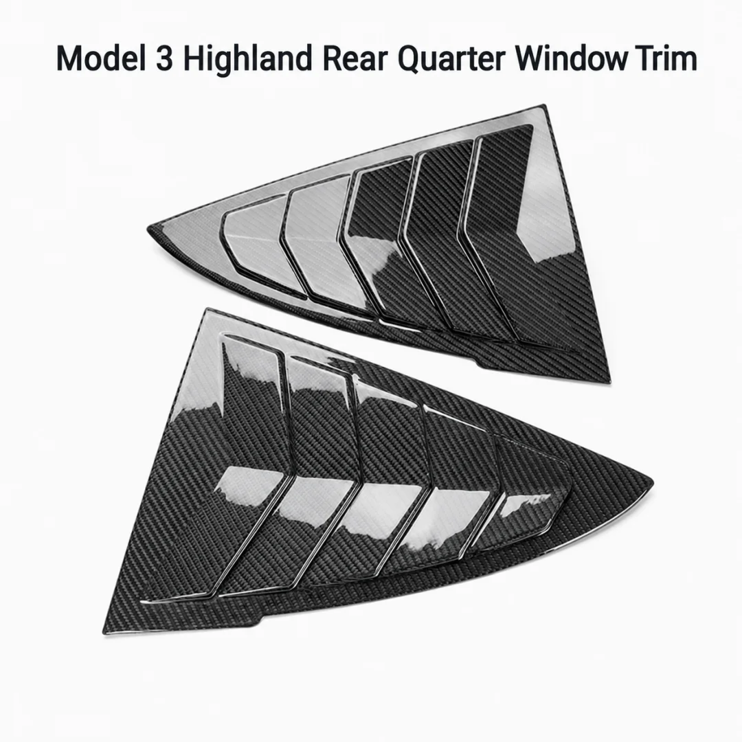 Real Dry Carbon Fiber Rear Quarter Window Louver Trim Cover For Tesla Model 3 Highland 2024+ Exterior Accessory Gloss Matte
