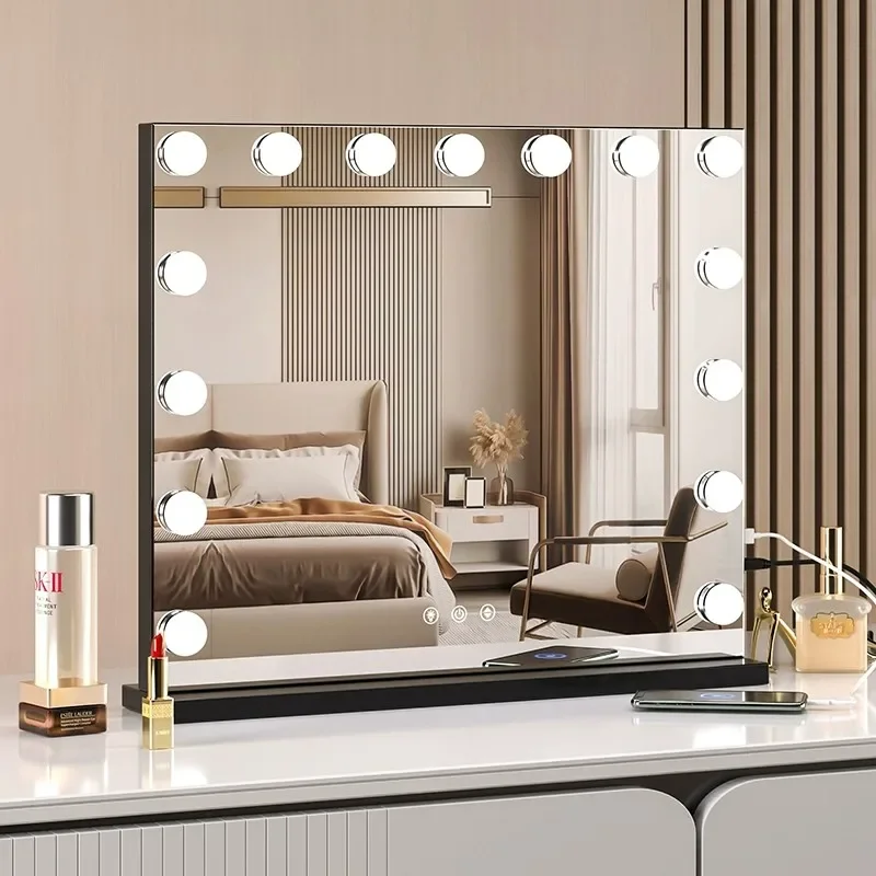 Vanity Mirror with Lights Lighted Makeup Mirror，Dimmable 3 Lighting Modes, Plug-in and USB Charger Port，Wall-mounted
