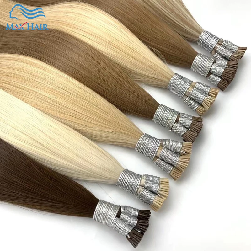 Extensiones de cabello liso de Punta I, extensiones de cabello Natural de fusión humana Real, cápsula de queratina, Color marrón y Rubio, 18-30