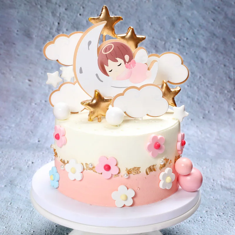 Cake Toppers Glitter DIY Angel moon baby Set Cupcake Topper Cake Flags Kids Boys Birthday Wedding Bride Party Baking Decor New