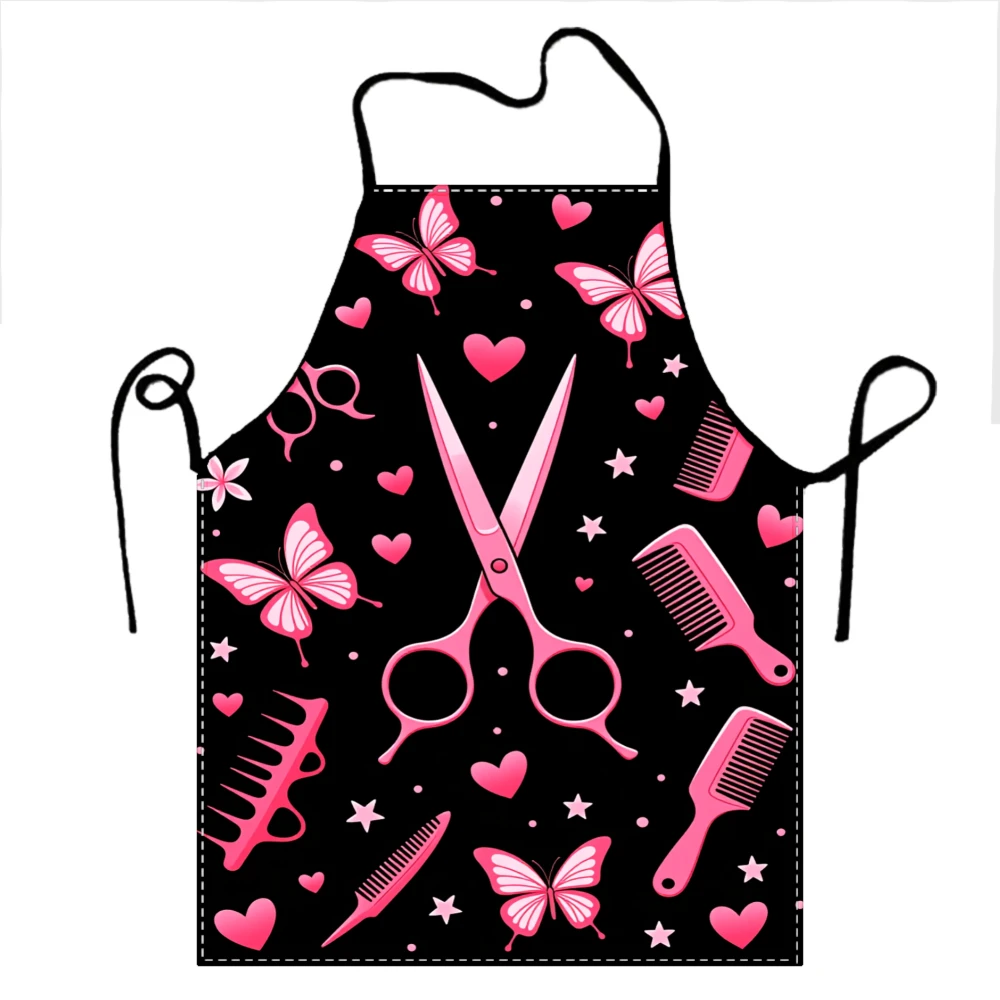 Pink Scissors Combs Butterflies Hearts Print Apron, Practical, Versatile for Multiple Scenarios Apron