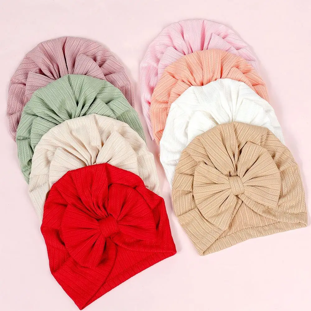 Cute Cotton Polyester Headband Soft Solid Color Big Bow Hats Breathable Infant Headwear Baby Girls Boys