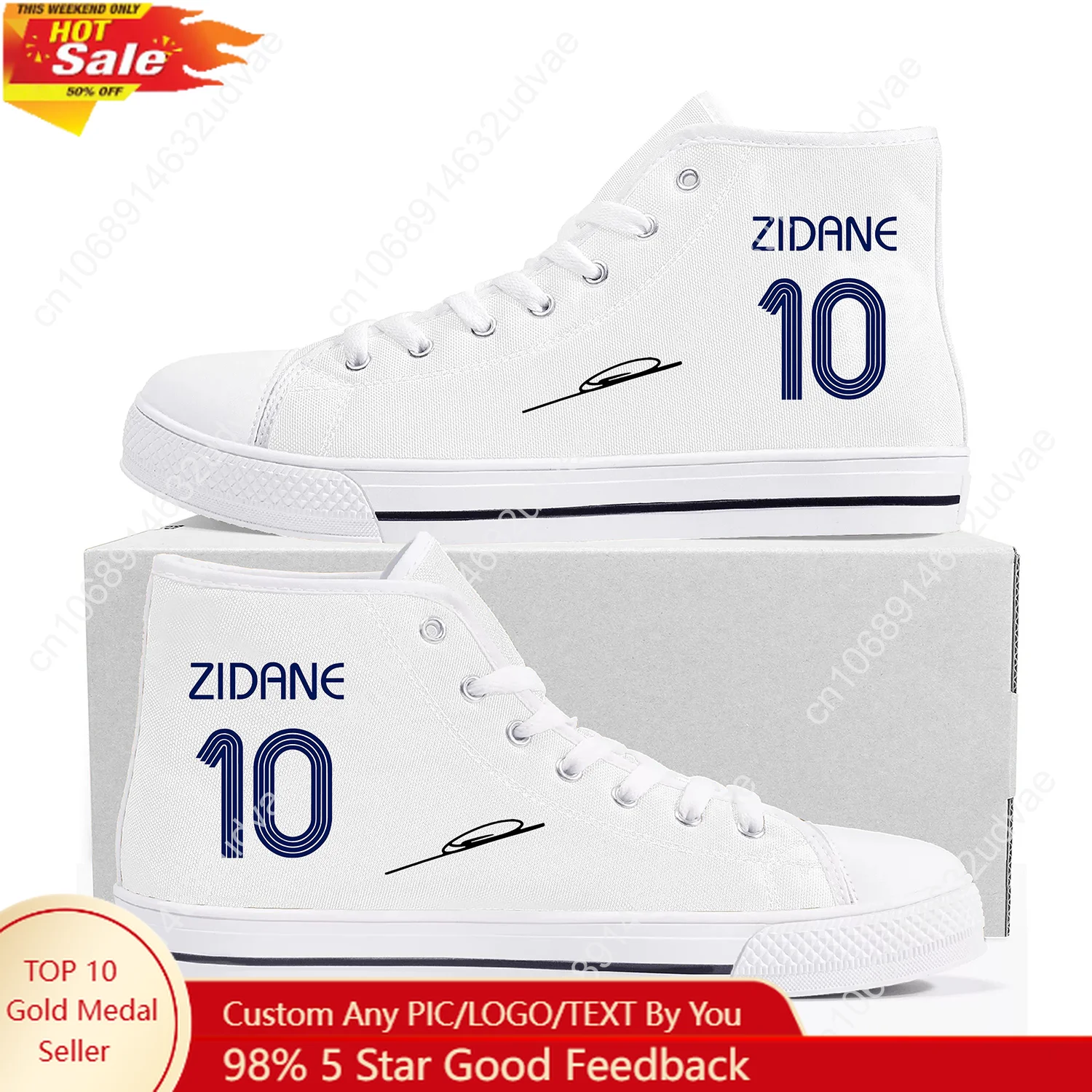 

Zidane No.10 High Top Shoes Men Women Canvas Sneaker France Soccer Star High Quality Sneakers Couple Footwear Custom Shoe White