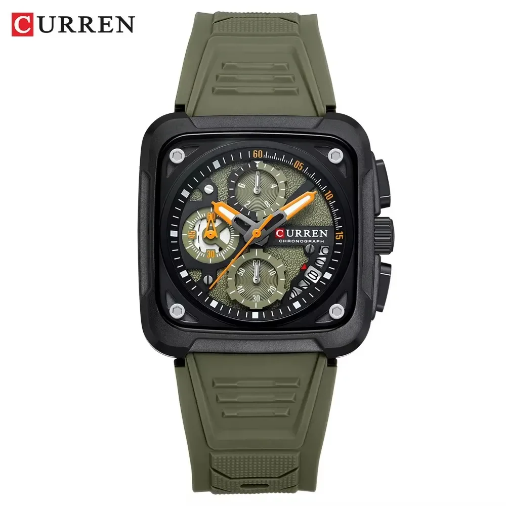 Relógio masculino esportivo quadrado com mostrador grande, pulseira de silicone, à prova d'água, militar, cronógrafo, relógio de pulso para homens, marca de luxo