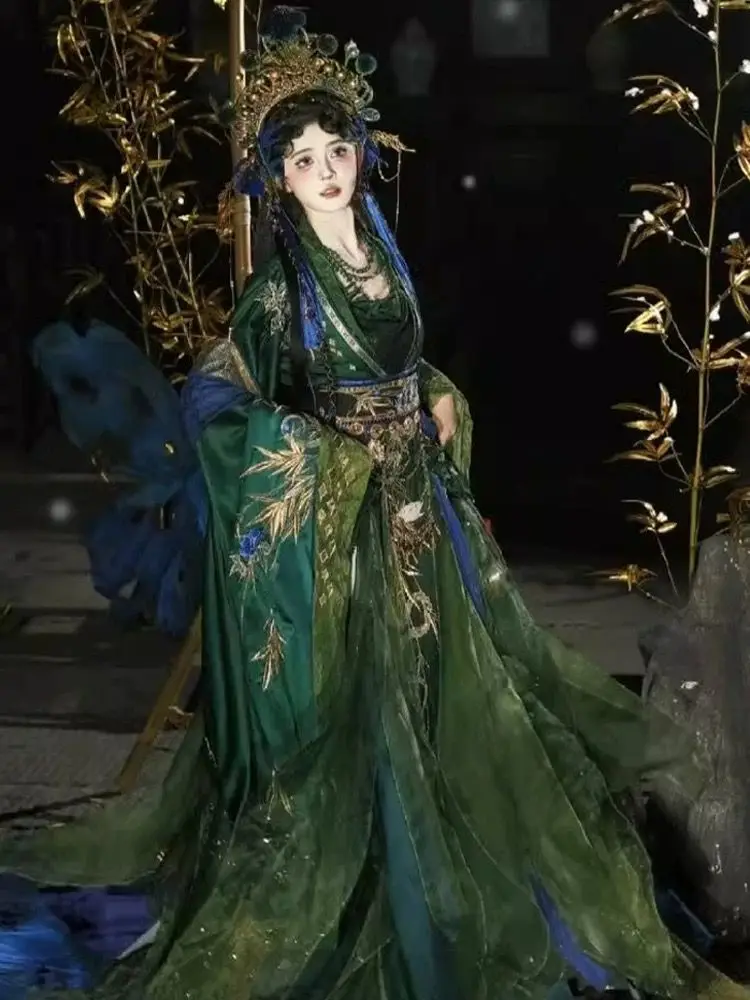 Chinese Hanfu Dress Women Ancient Traditional Embroidery Green Hanfu Female Halloween Cosplay Costume Party Hanfu Dress