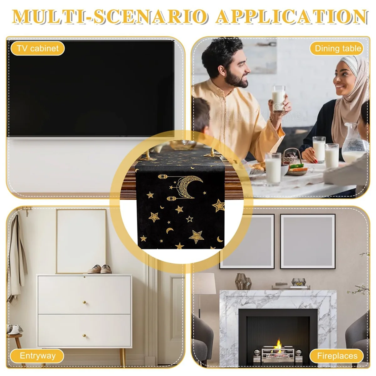 NIEUW Tafelloper Eid Al-Fitr Ramadan Hot Stamping Moon Lantern en Star Tafelloper Fluwelen tafeldecoratie voor thuis A