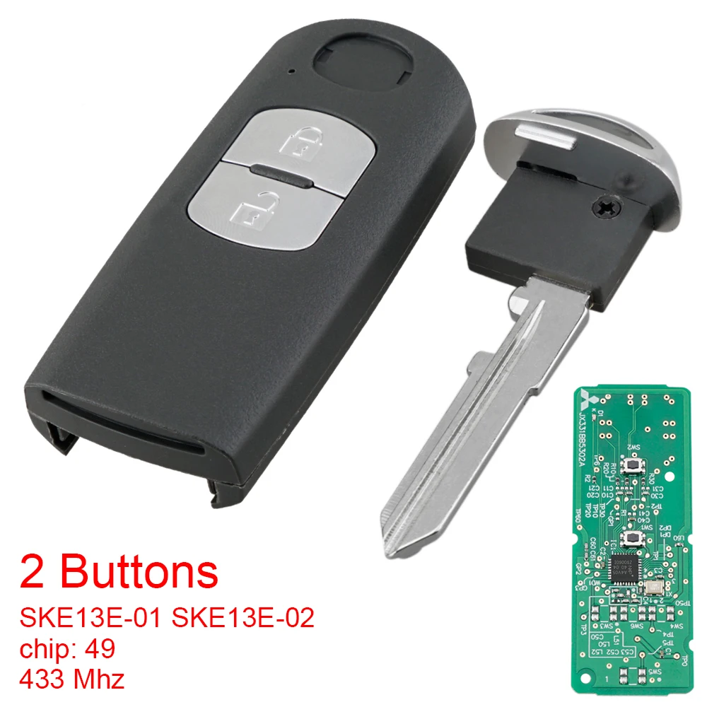 

2 Buttons 433MHz Keyless Smart Remote Car Key Fob with ID49 Chip SKE13E-01 SKE13E-02 for MAZDA- CX-3 Axela- CX-5 Atenza-Models