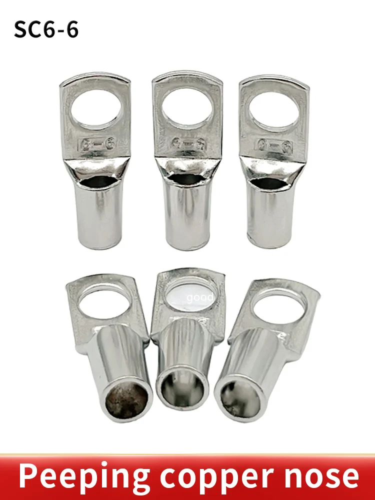 50/100PCS SC6-6 Tined copper connecting terminal bolt hole cable lugs battery terminals 6mm square wire
