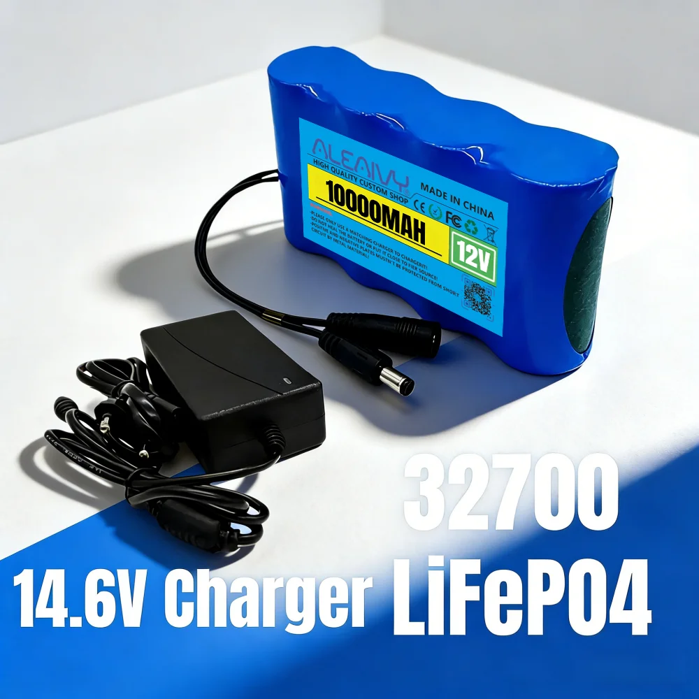 

32700 LiFePO4 Аккумуляторная батарея 12 В 10 Ач Встроенный 30 А с тем же портом Сбалансированный источник питания BMS 12,8 В + зарядное устройство 14,6 В 3 А