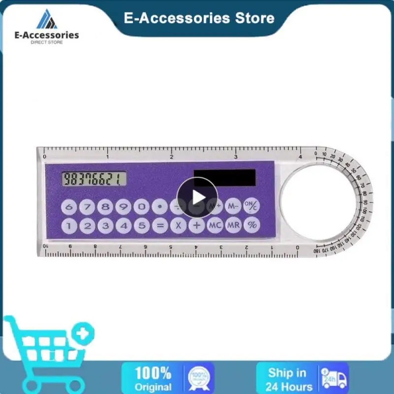 Mini Régua Reta Ultra-fina com Calculadora Solar, Calculadora Multifuncional, Material Escolar e de Escritório, 10cm, Venda Quente