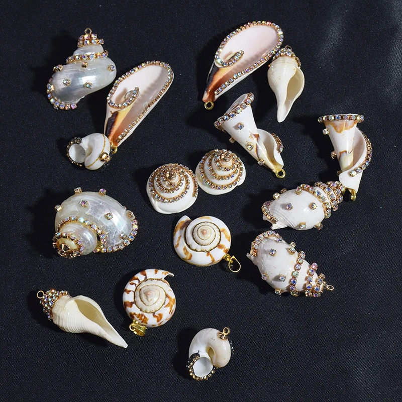 

10 шт./лот, аксессуары для ювелирных изделий, сделай сам, натуральная раковина, цветные бриллианты, подвески в виде ракушки для телефона, кулон для ожерелья