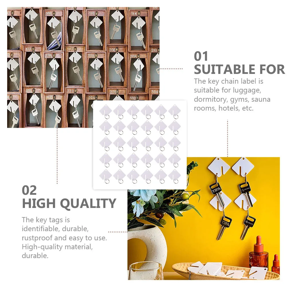 

60pcs Acrylic Chain Identification Hotel Key Tag Labels For Luggage Hotel Dorm Gym Rustproof Durable Key Id Label