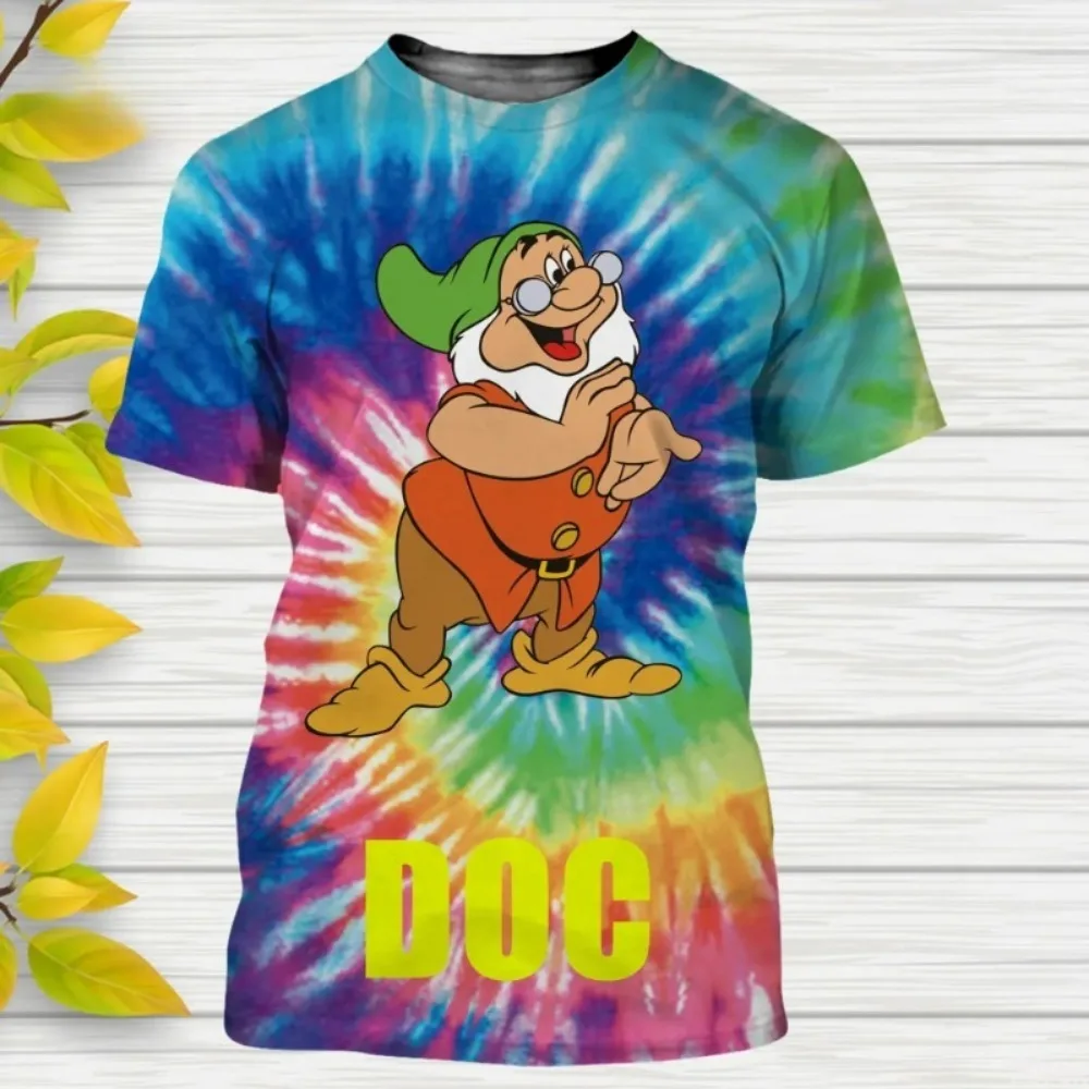 

Dnisey Summer Cartoon Dwarf 3D Printed Round Neck Comfortable Casual Fashion Men's and Women's Short Sleeves