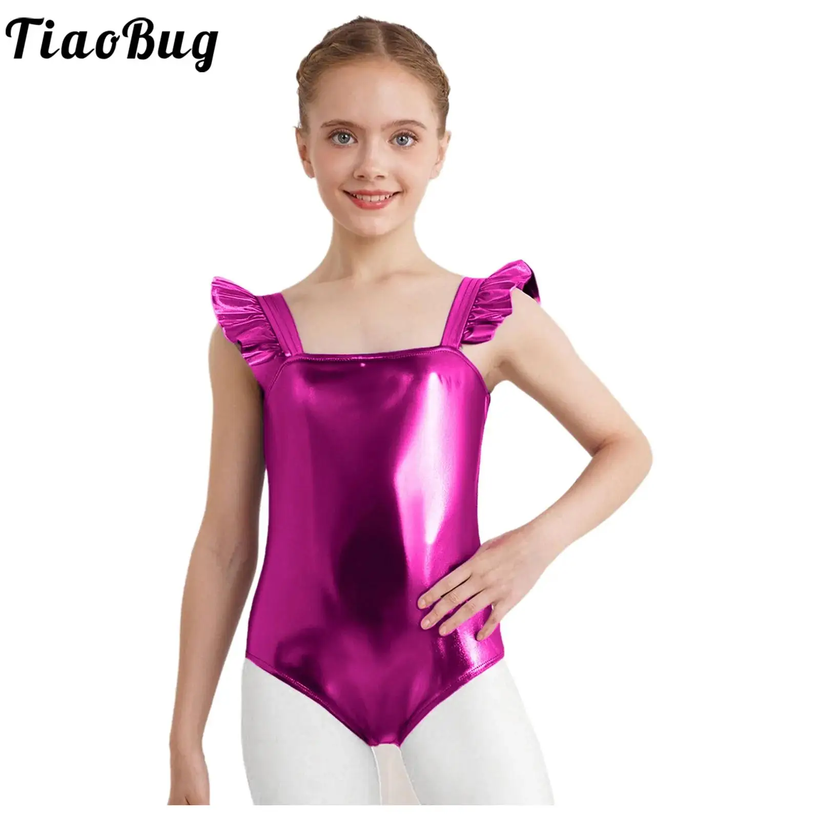 Teen Girls Metallic Shinny Gymnastics Ballet Dance Leotard Sleeveless Jumpsuit Figure Skating Acrobatics Workout Yoga Dancewear