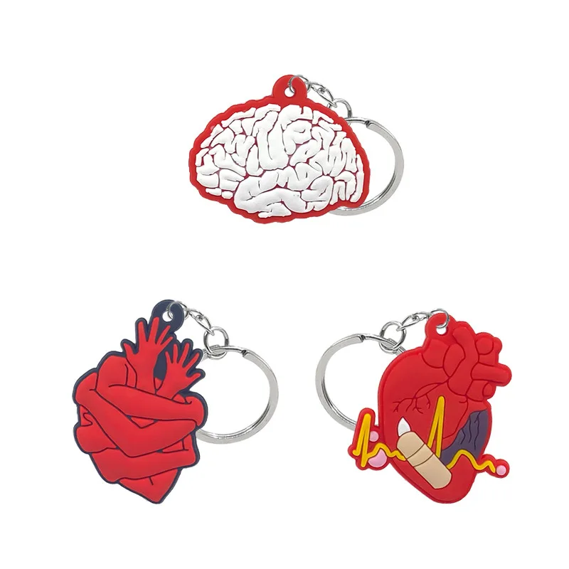 2022 Fashion Keyholder Kawaii Medicine Series Cartoon Keychains Heart Pill Tooth Brain Anime Keyring Women Bag Keys Pendants