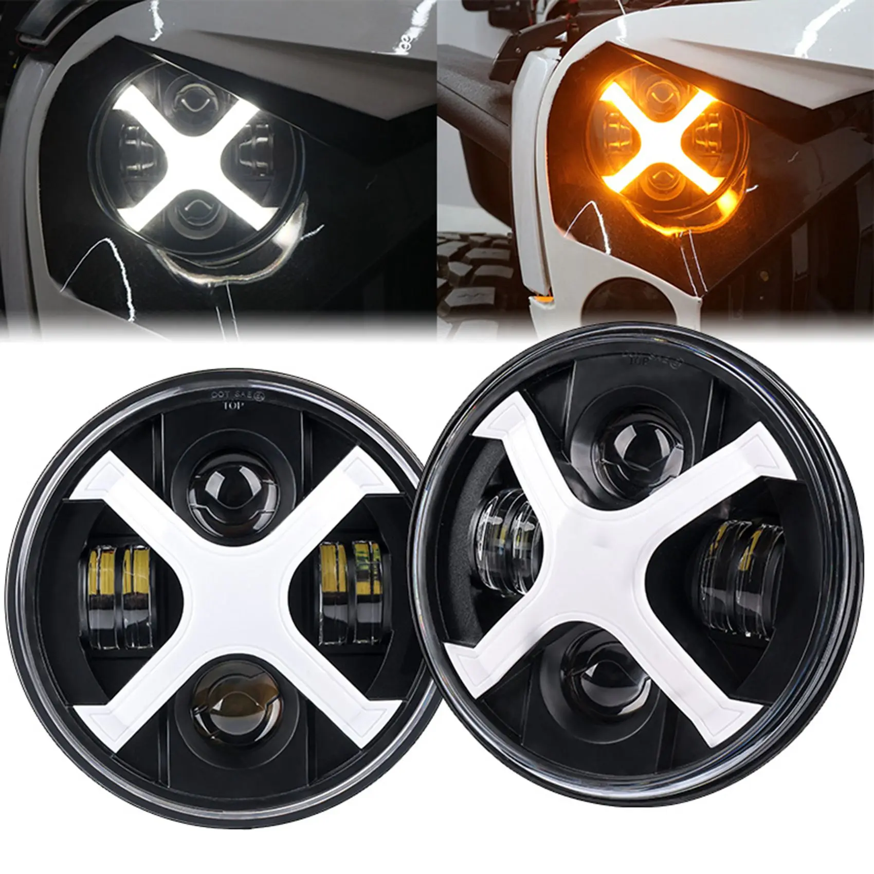 Motorcycle 7 Inch Round LED Headlights DRL Hi/Lo Beam 50W 30W Ring Amber Angel Eye for Any with 7 Inch LED Motocs