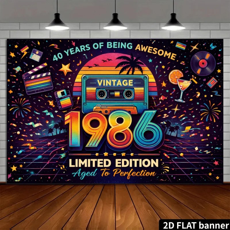 1 Stück, 2D-Flachbanner im Retro-Stil der 80er Jahre, Geburtstagsbanner von 1986, schafft eine nostalgische Atmosphäre, geeignet für Partydekorationen im 80er-Jahre-Stil, wsj