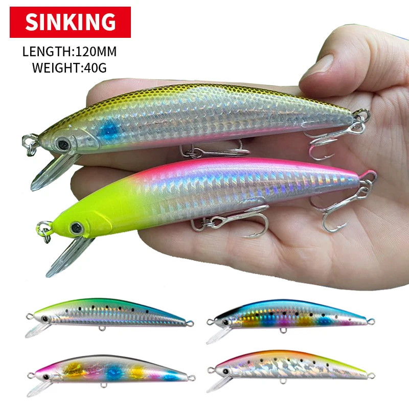 

120mm 40g Sinking Big Heavy Minnow Casting Wobbler Isca Pesca Artificial Bait Seabass Trout Lure Hard Bait Fishing Tackle 9069