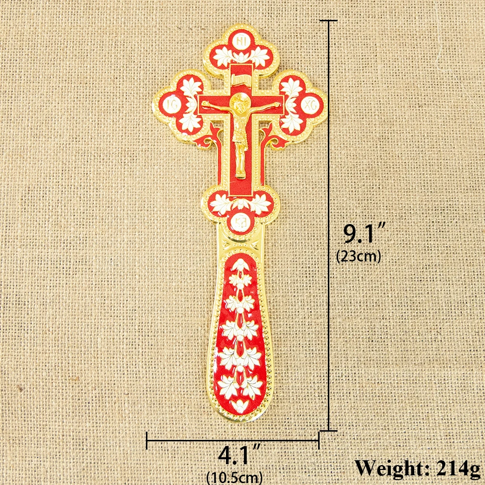 

New 2026 High Quality Alloy Blessing Cross Enamel Coloring Orthodox Handheld Cross for Religious Ritual Prayer Supplies Box Gift