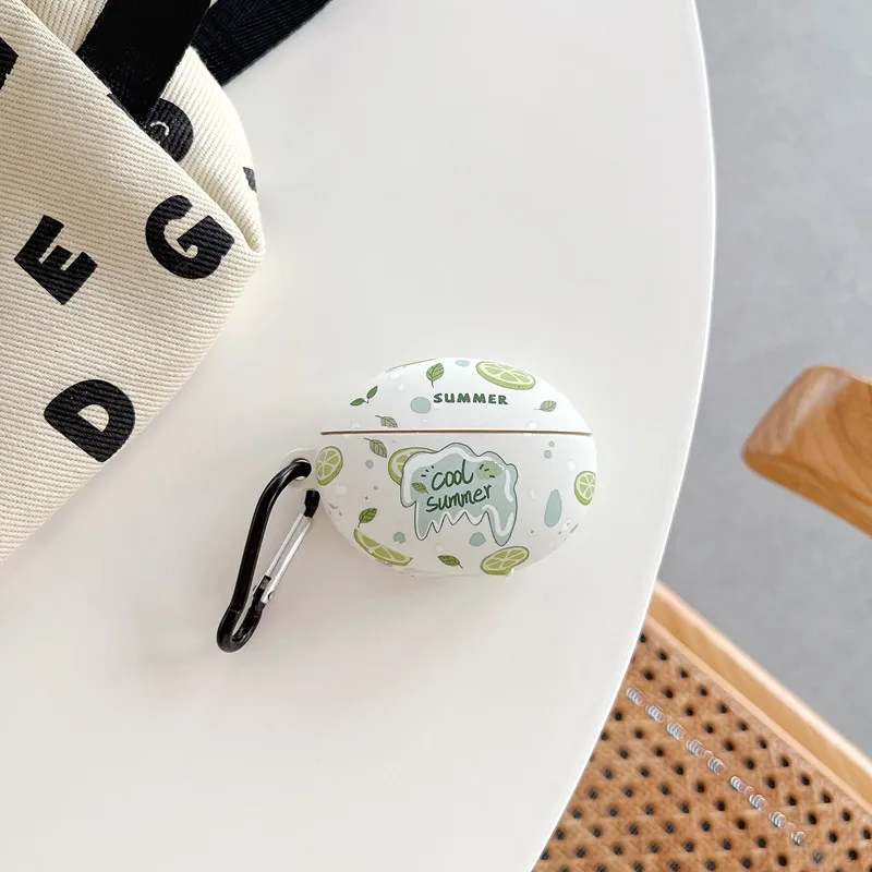 جراب سماعة لهاتف هاواوي فريكليب ، تصميم نمط مشروب فواكه كرتوني ، غطاء سماعة رأس مع خطاف ، ملصق كريستال