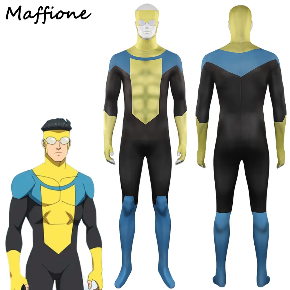 Mark Grayson Cosplay Jumpsuits Costume Cartoon Invincible Roleplay Outfits Male Superhero Disguise Bodysuit Halloween Party Suit