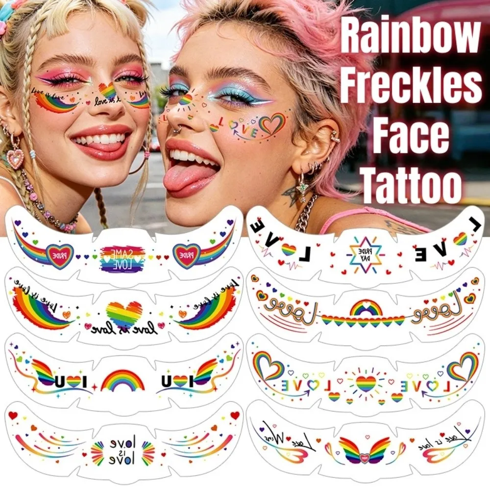 Waterproof Rainbow Freckles Face Tattoo Long Lasting Disposable Face Temporary Tattoos Facial Art Makeup Stickers Pride Month