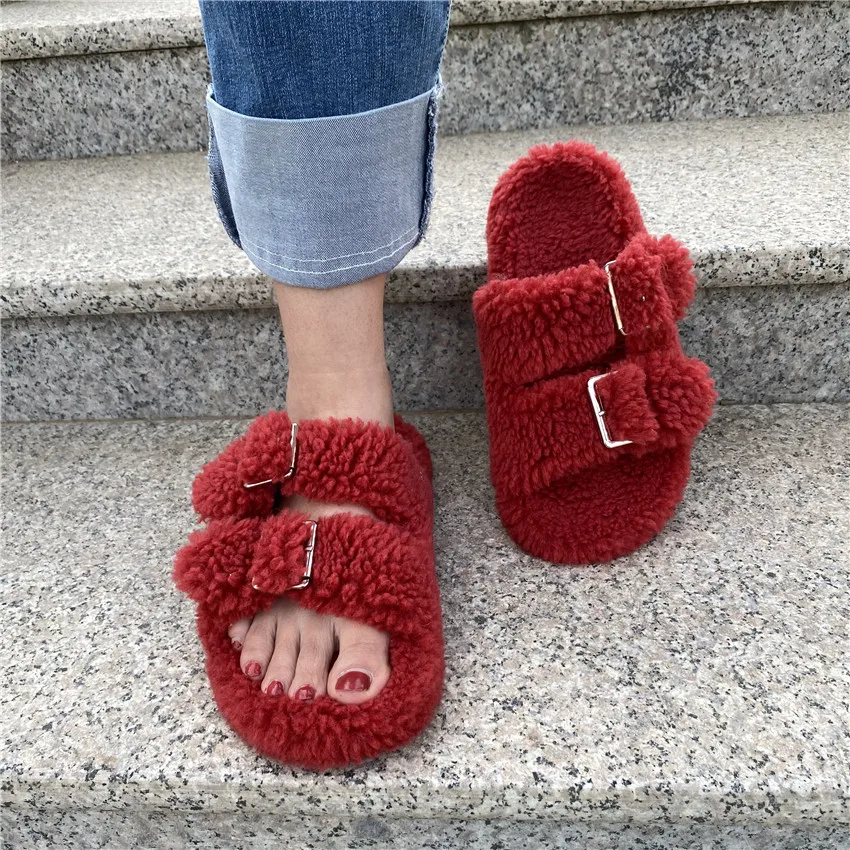 2022 Women Fur  Slippers Summer Plush Slides Women\'s Fluffy Indoor Shoes Household Slippers Flip-flops Wholesale Direct Sales