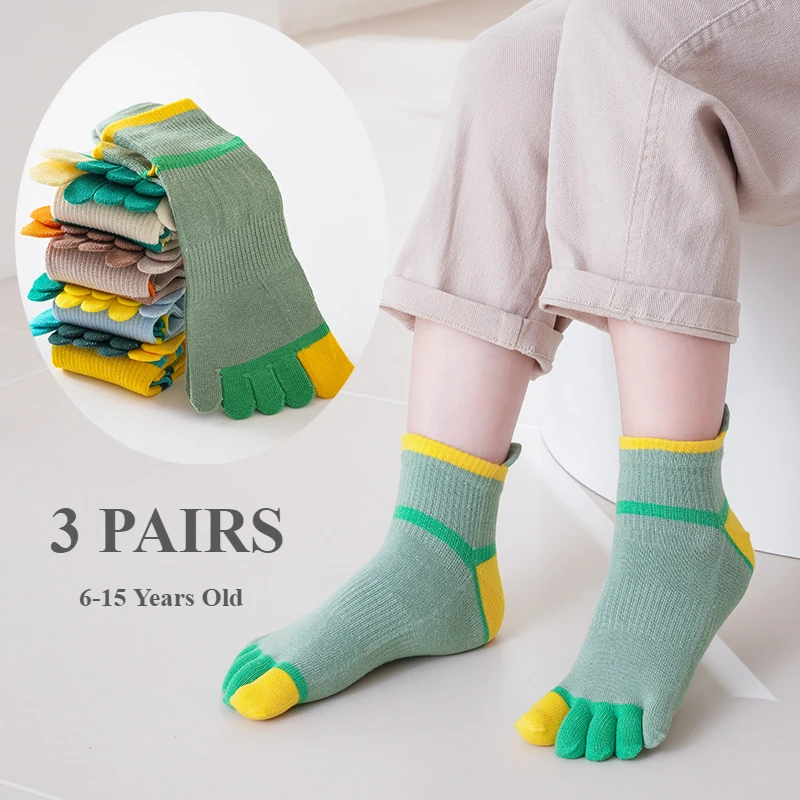 3 Pairs 6-15y Kids Socks Girls Boys High Quality Cotton Children Kids Toe Socks Sports Athletic School Girls Five Finger Socks