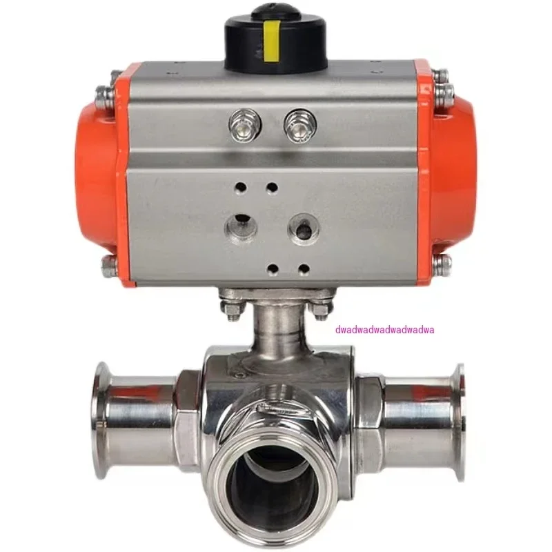 304L type T type stainless steel pneumatic quick-loading three-way ball valve sanitary grade diversion clamp chuck