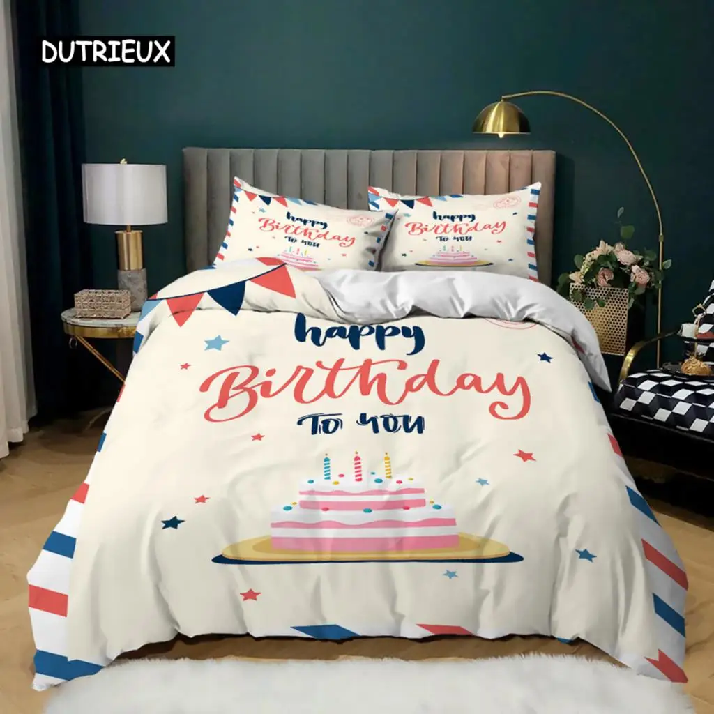 

Happy Birthday Duvet Cover Set King Microfiber Happy Birthday To You Holiday Theme Bedding Set Soft Queen King Size Quilt Cover