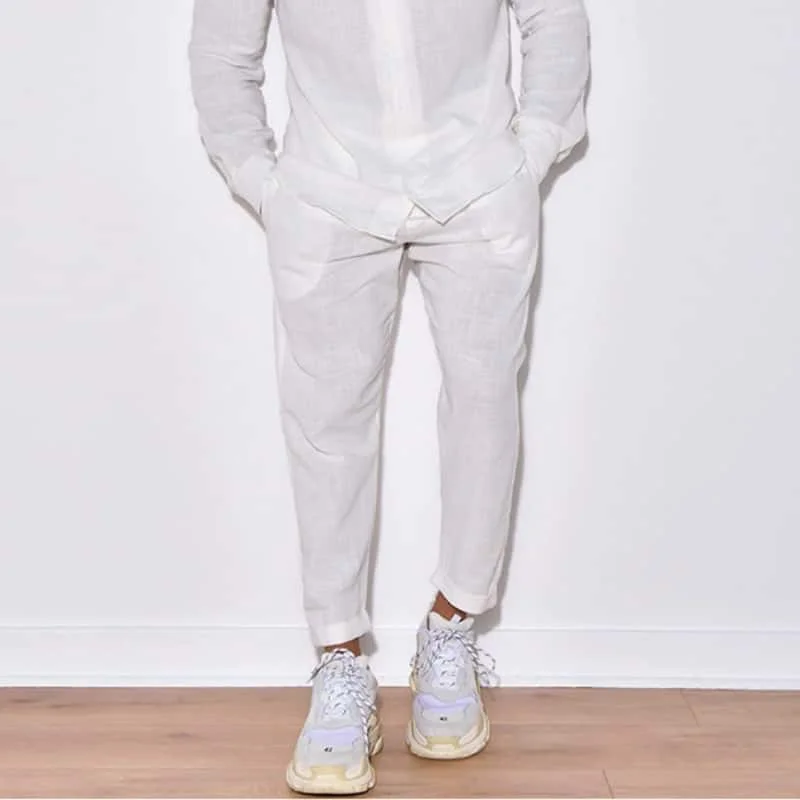 2026 Men's Cotton Linen Pants Male Autumn New Breathable Solid Color Linen Trousers Fitness Streetwear S-3XL