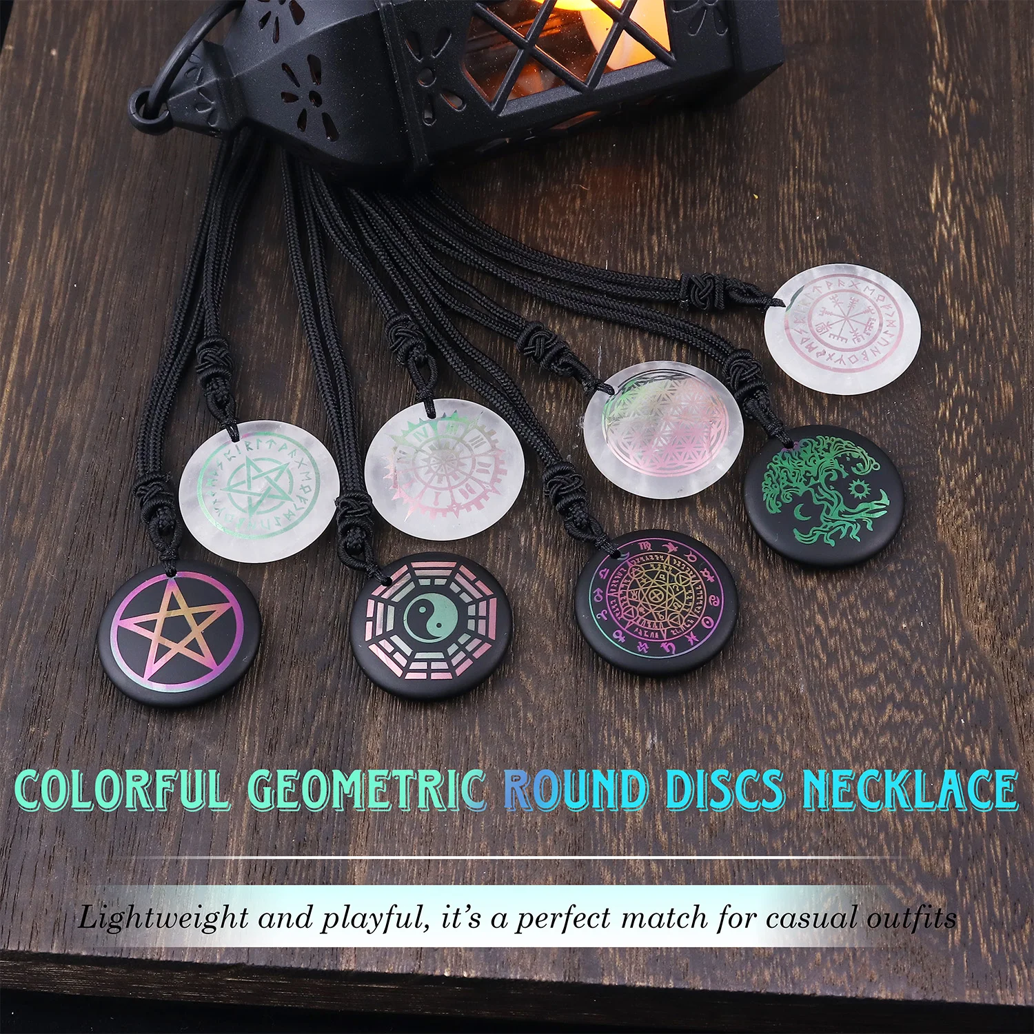 

2025 VGDS Versatile Colorful Chain Gemstone Necklace Original Design Geometric Pattern Crystal Pendant Euro-American Fashion