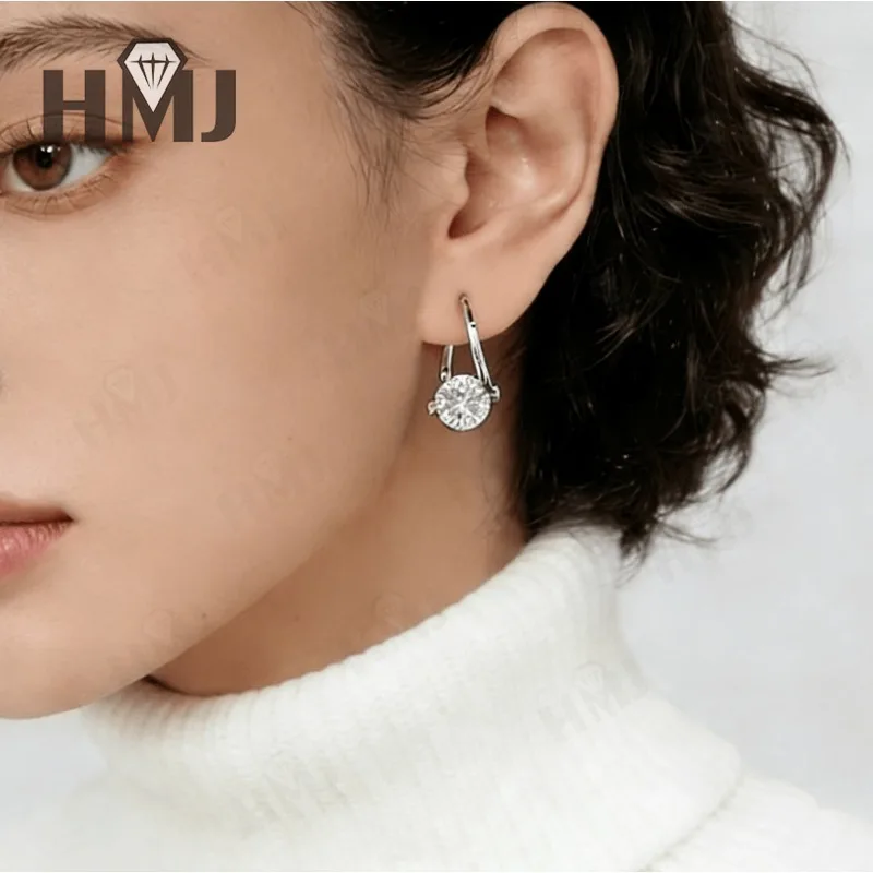 Moissanite Earrings with 1-2CT D Color Round Moissanite 925Silver Plated Ear Stud for Women Fashion Daily Christmas Gift Quality