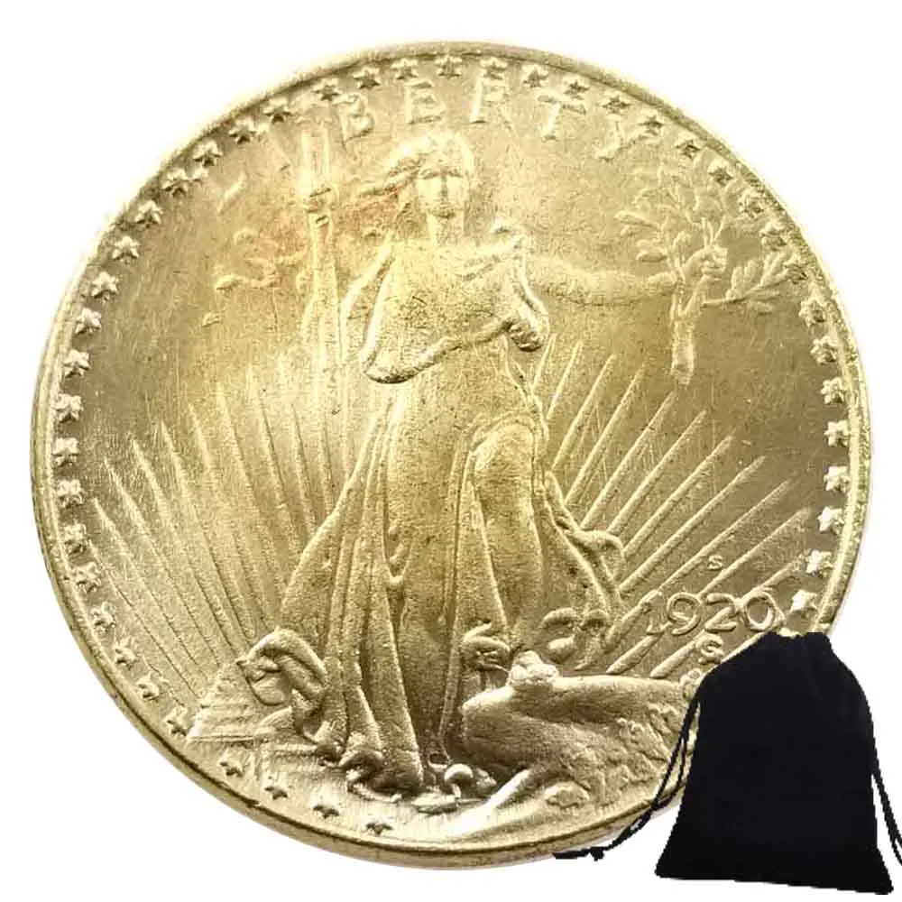 Moneda de bolsillo conmemorativa de la buena suerte, moneda de lujo de 20 dólares de la libertad de los EE. UU., moneda de decisión de club nocturno, bolsa de regalo, 1920