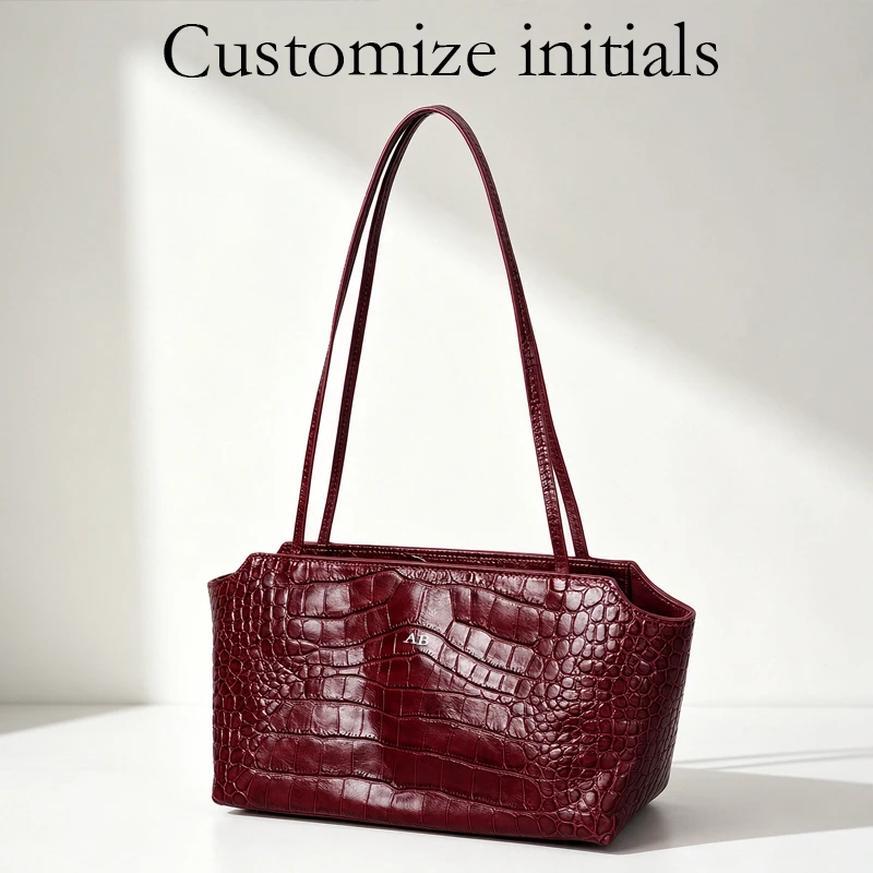 Customize Initials Leather Crocodile Pattern Small Underarm Bags For Women Luxury Designer Handbags 2027 New In Cowhide Shoulder