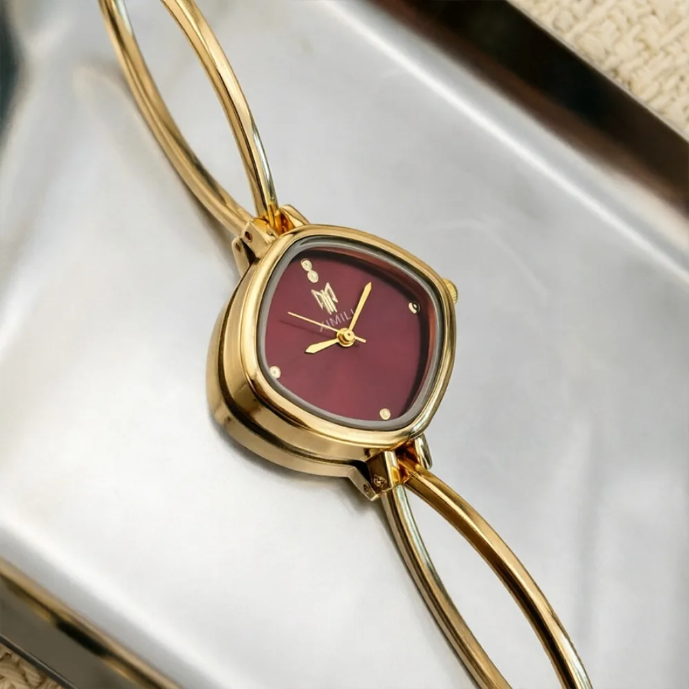 Elegant Solid Color Dial Square Bangle Watch Ultra-thin Curved Strap Thin Metal Bracelet Bracelet Wristwatch Ladies Wristwatch